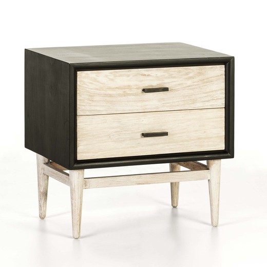 Matt black and washed white wooden bedside table, 60x40x60 cm