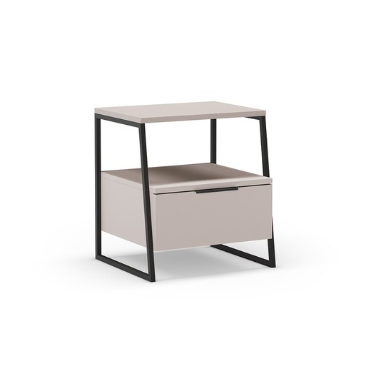 Mesa de cabeceira de madeira e metal creme e preto, 45 x 40 x 50 cm | Velia