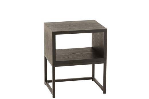 Black Metal and Wood Nightstand, 45x35x55 cm