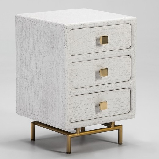 Bedside table in gold metal and white wood, 42x40x60 cm