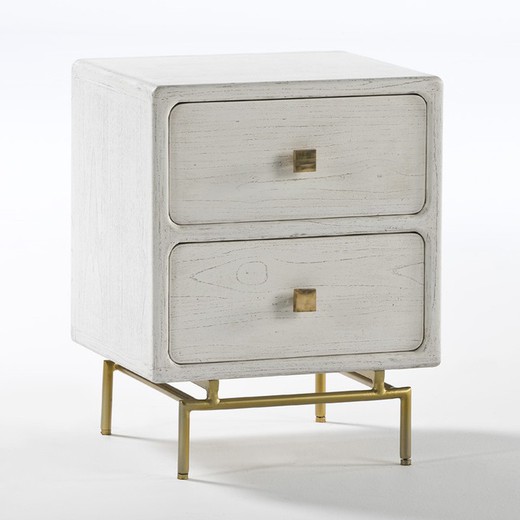 Gold Metal and White Wood Nightstand, 52x44x66 cm