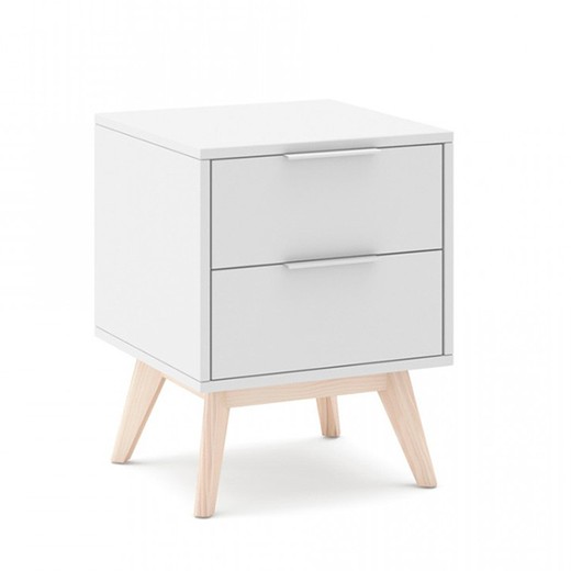 White and natural pine bedside table, 40 x 35 x 53 cm | Campus