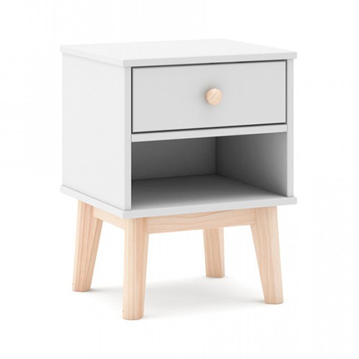White and natural pine bedside table, 40 x 35 x 53.1 cm | Esteban