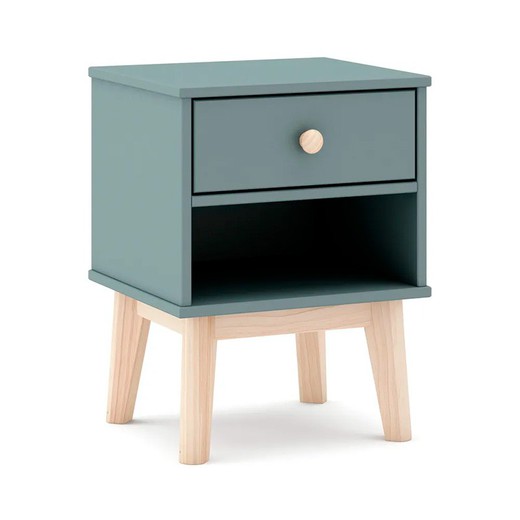 Green and natural pine bedside table, 40 x 35 x 53.1 cm | Esteban