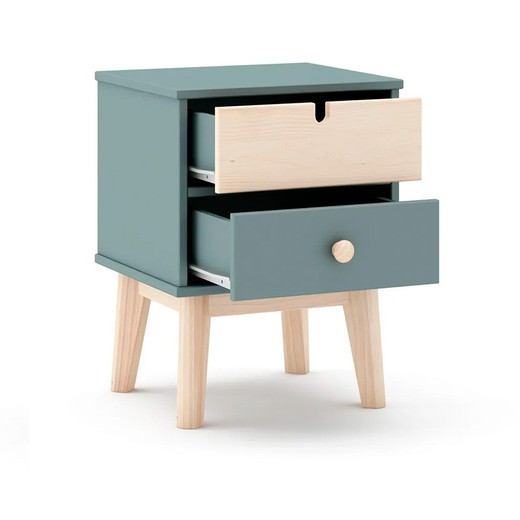 Green and natural pine bedside table, 40 x 35 x 53.1 cm | Stephanie