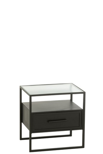 FRAME Nightstand in Metal and Black/Transparent Glass, 46x35x47 cm