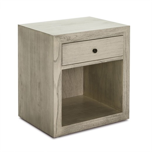 Sängbord i släckt grått trä, 50x40x55 cm