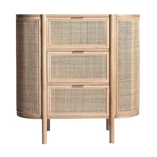 Bedside table in dm, ash and rattan in natural, 80 x 39 x 80 cm | Ikla