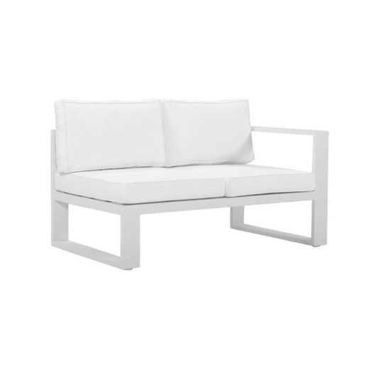 Módulo de 2 plazas con brazo derecho para sofá de exterior  de aluminio y olefina en blanco, 140 x 80 x 83 cm | Nyland