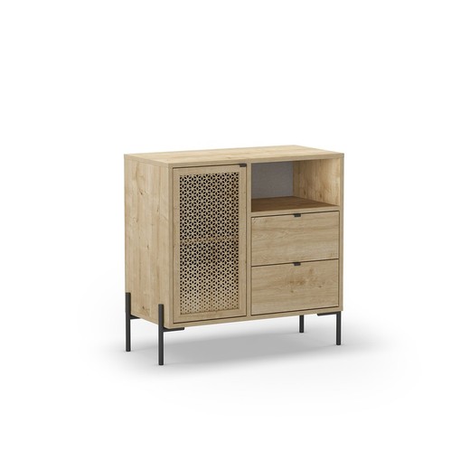 Mueble auxiliar  de madera y metal en color roble, 84 x 40 x 80,5 cm | Inca