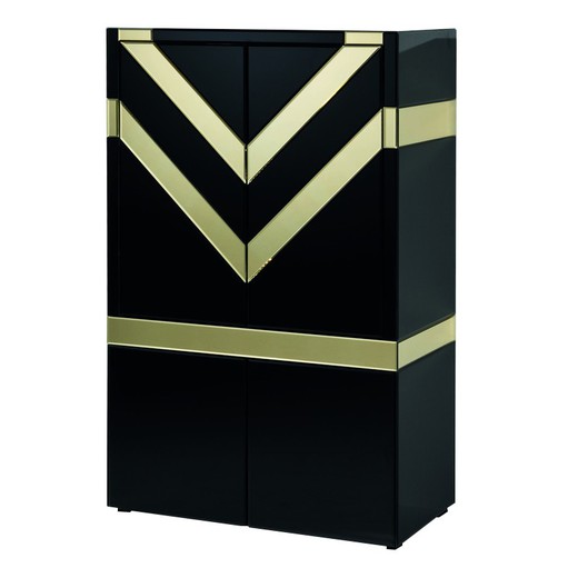 Black glass and gold mirror bar cabinet, 88x45x140 cm