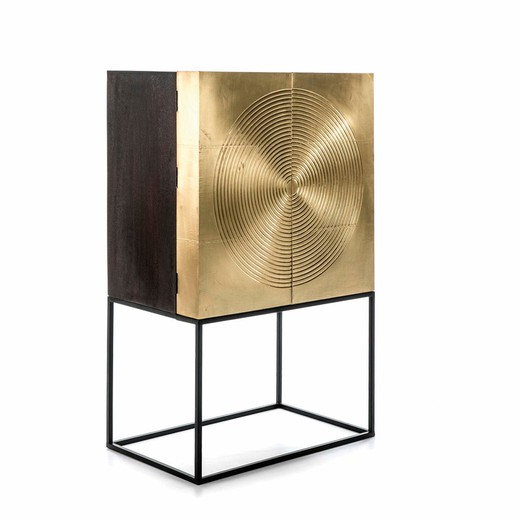 Bar Cabinet in Wood and Gold/Black Metal, 91x56x152cm