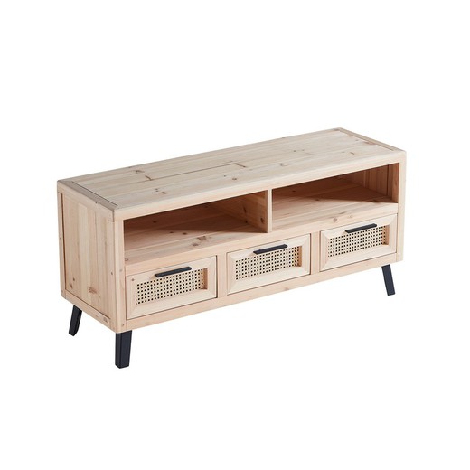 Mueble de televisión de madera de cedro y ratán en natural, 126 x 42 x 50 cm | Field