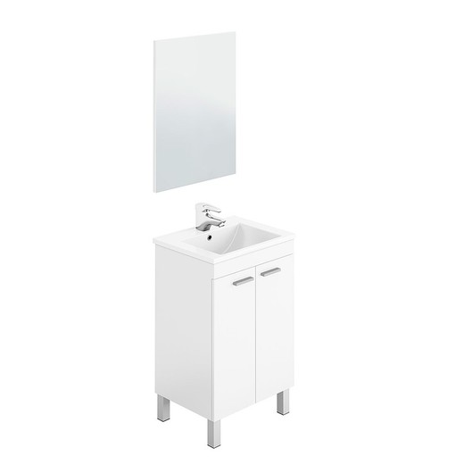 Gabinete de lavatório branco brilhante de 2 portas com espelho e lavatório, 50 x 40 x 80 cm