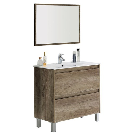 Waschbeckenschrank mit 2 Schubladen und Spiegel, 80 x 45 x 80 cm