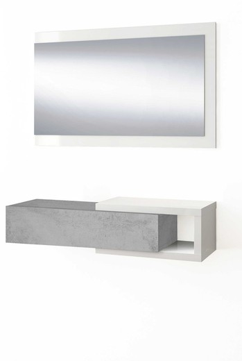 Gray/white wooden hall cabinet with mirror, 95x26x19 cm | NOON
