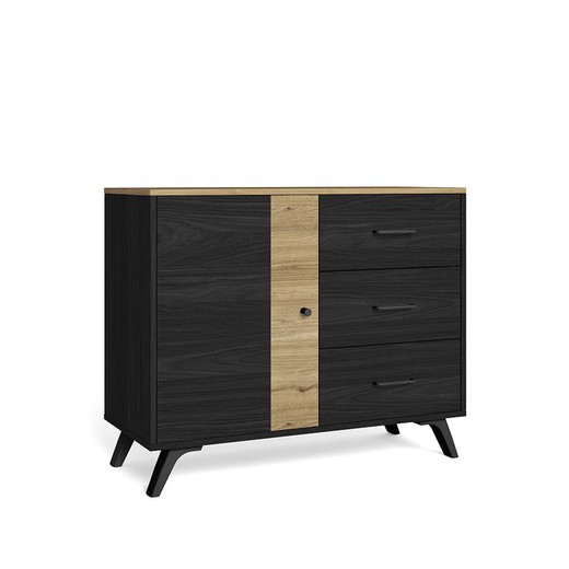 Mueble recibidor de madera en negro y natural con 3 cajones, 92,1 x 40 x 81 cm | Texas