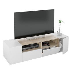 4-deurs tv-meubel in de kleur wit en eiken, 138 x 42 x cm — Qechic