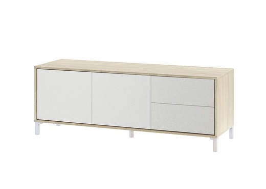 TV cabinet in natural/white wood, 130x41x47 cm | BROOKLYN