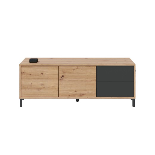TV cabinet in natural wood/anthracite grey, 130x41x47 cm | BROOKLYN