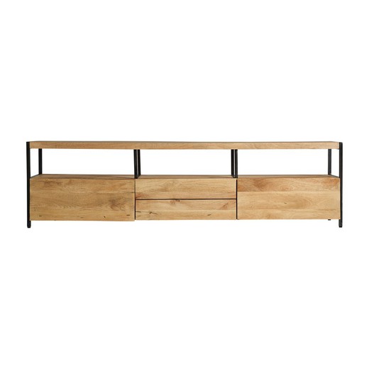 Celle TV cabinet made of mango wood in black/natural, 190 x 40 x 52 cm