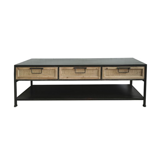 Black/Natural Wood TV Cabinet with 3 Yume Drawers, 140x38x40 cm