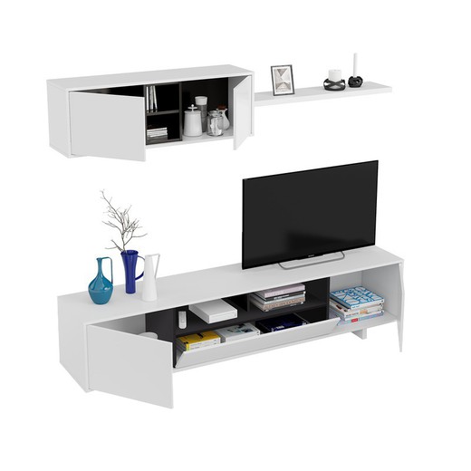 Gabinete para TV branco brilhante com prateleira suspensa, 200 x 41 x 46 cm
