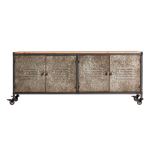 Crieff TV cabinet made of iron and fir wood in grey/natural, 135 x 35 x 55 cm