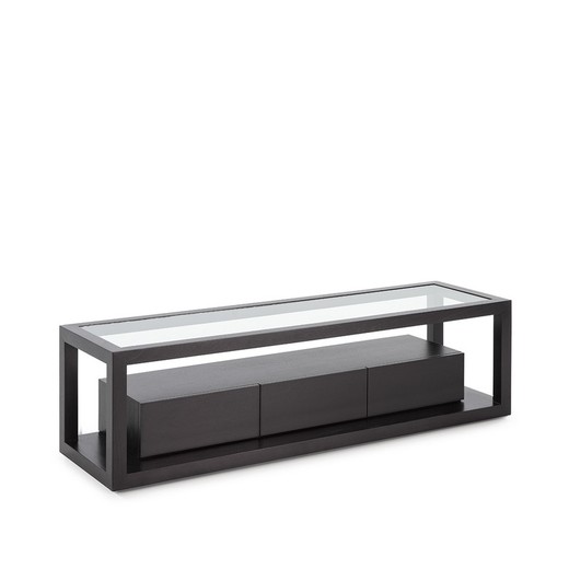 TV-Schrank aus schwarzem Holz und Glas, 160 x 45 x 45 cm
