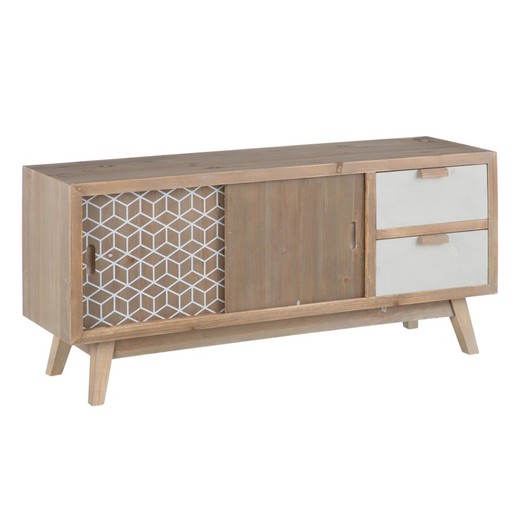 Mueble TV de madera de abeto en natural y blanco, 120 x 34 x 54,5 cm | Kensy