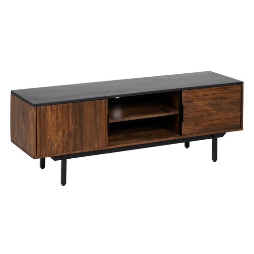 Mueble TV de madera de mango en marrón y negro, 140 x 40 x 50 cm | Abner