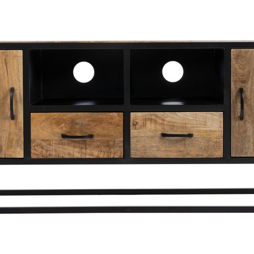 Mueble TV de madera de mango en natural y negro, 150 x 40 x 55 cm