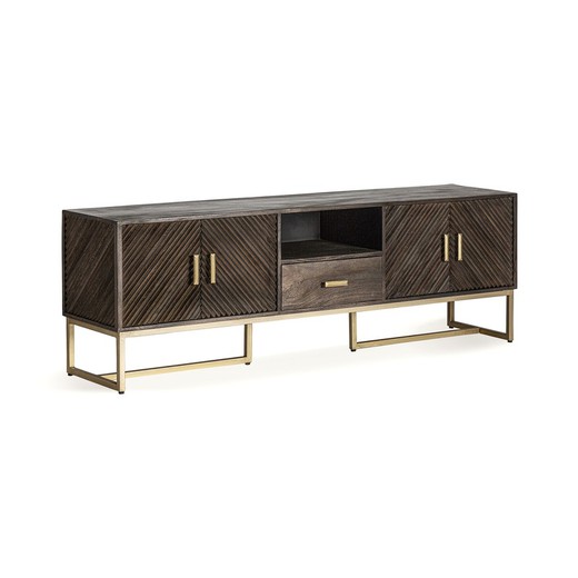 Mango wood and iron TV cabinet in brown and gold, 200 x 45 x 66 cm | Kraj