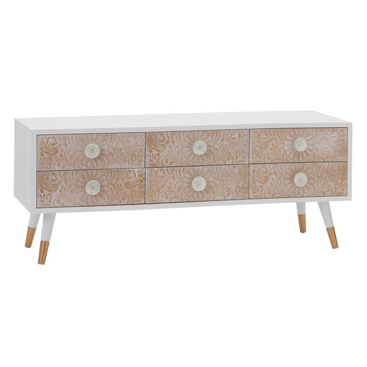 Tv-meubel in naturel en wit grenenhout, 120 x 40 x 50 cm | Klee