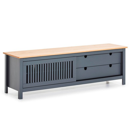 Anthracite gray pine wood TV cabinet, 158 x 40 x 49.6 cm | Bruna