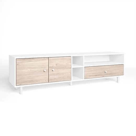 Tv-meubel in wit en naturel hout, 180 x 40 x 46,7 cm | Roald