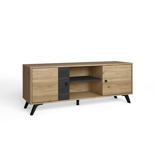 Wooden TV cabinet in natural and black, 136.3 x 40 x 53.1 cm | nature