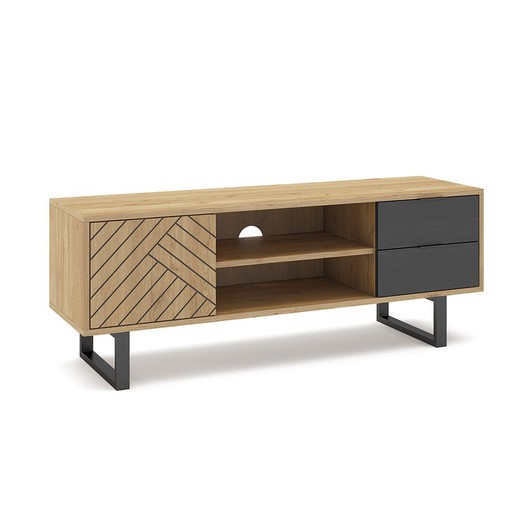 Mueble TV de madera en natural y negro, 140 x 40 x 51,5 cm | Madona