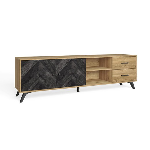 Mueble TV de madera en natural y negro, 180,5 x 40 x 53,1 cm | Delta