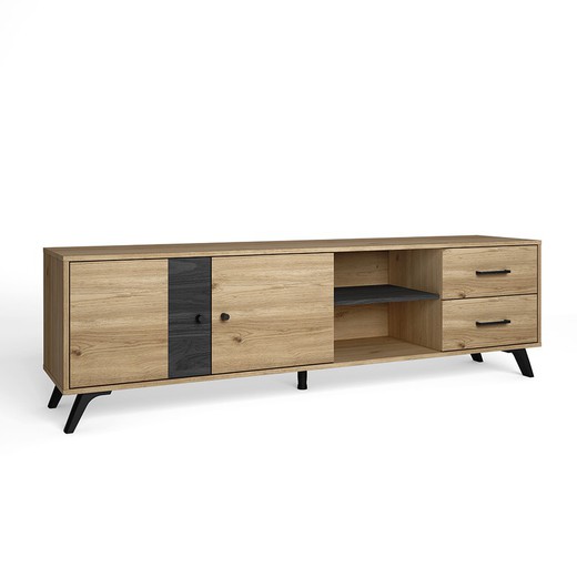 Mueble TV de madera en natural y negro, 180,5 x 40 x 53,1 cm | Natura