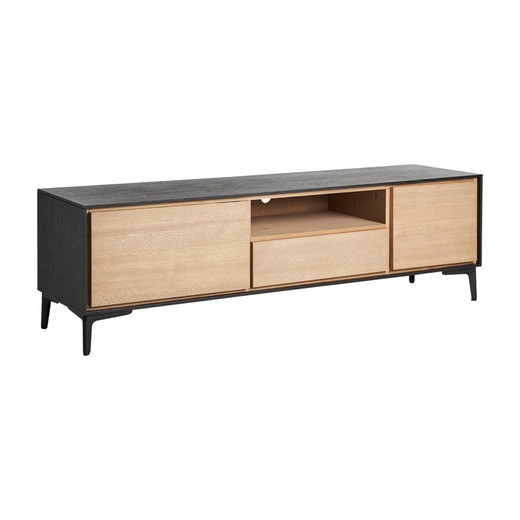 Wooden TV cabinet in black and natural color, 146 x 40 x 44 cm | Brussa