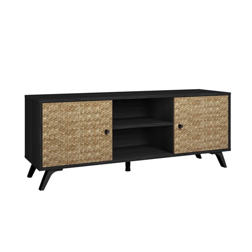 Tv-meubel in zwart en naturel hout, 136,3 x 40 x 53,1 cm | Hanoi