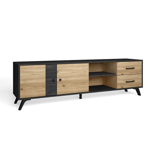 Tv-meubel in zwart en naturel hout, 180,5 x 40 x 53,1 cm | bocami