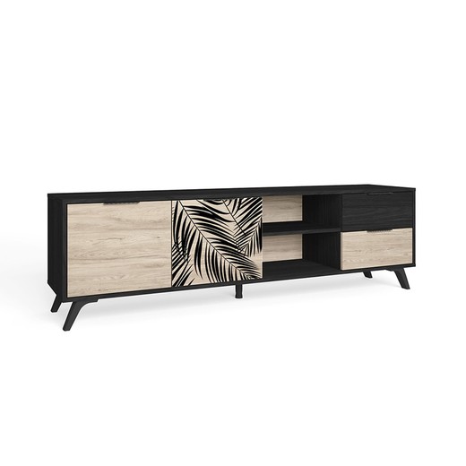 Mueble TV de madera en negro y natural, 180,5 x 40 x 53,1 cm | Palmera