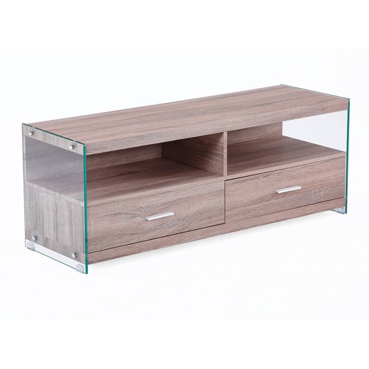 Mueble TV  de madera y cristal natural/transparente, 121 x  39 x 44 cm | Evan