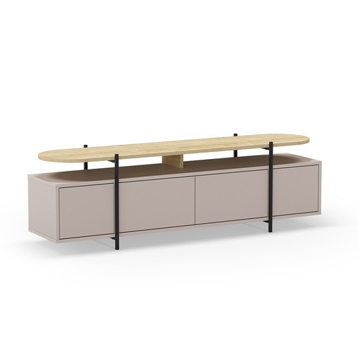 Mueble TV de madera y metal en color moca y negro, 160 x 39 x 49,5 cm | Hinoa