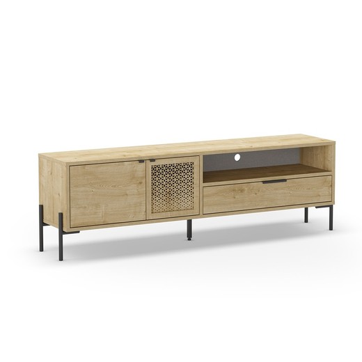 Mueble TV de madera y metal en color roble, 164 x 35 x 50,5 cm | Inca