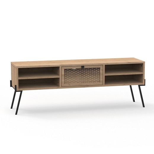 Mueble TV de madera y metal en color roble y negro, 140 x 35,6 x 50,7 cm | Evan