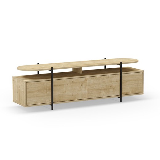 Mueble TV de madera y metal en color roble y negro, 160 x 39 x 49,5 cm | Hinoa