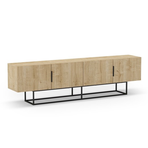 TV-Schrank aus Holz und Metall in Eiche und Schwarz, 200 x 35 x 55 cm | Titan